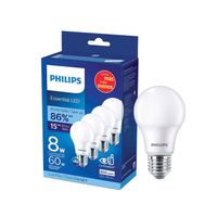 Foco LED Philips Essential, 8W (Equivale a 60W), Luz Blanca Fría, Base E27, Paquete de 4 Piezas