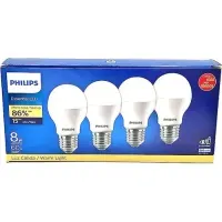 Paquete de 4 Focos Philips LED Bulb, 8W (Equivale a 60W), Luz Cálida 3000K, Base E27