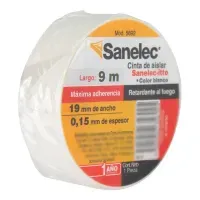 Cinta de Aislar Sanelec, Blanca, 19 mm x 9 m