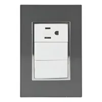 Placa Armada Sanelec Venecia, 1 Apagador de Escalera y 1 Contacto, Color Humo